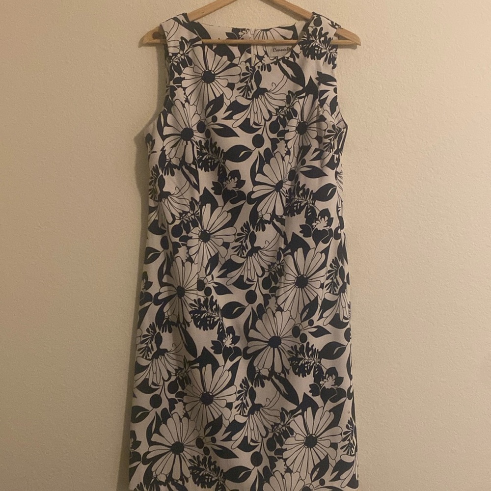 Connected Apparel Dress Sz 10 Scoop Neck Sleeveless White Black Floral